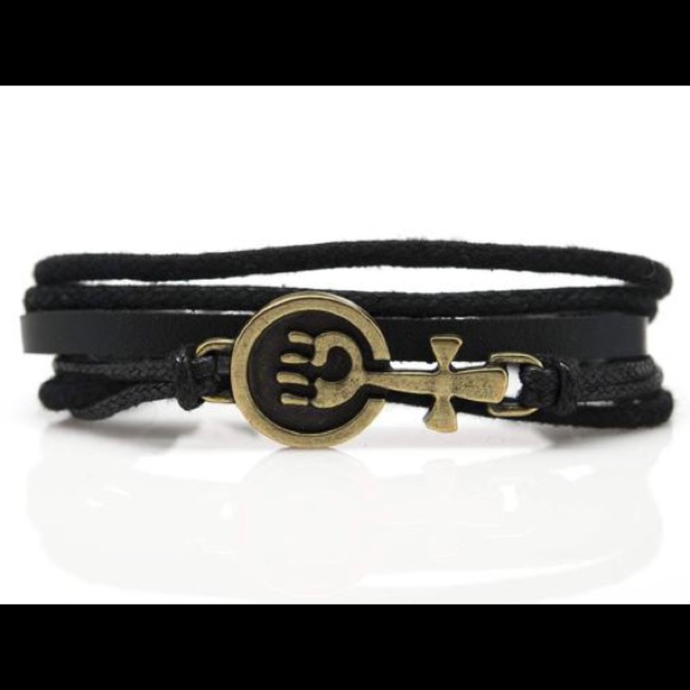 Feminist Fist Rope & Leather Adjustable Bracelet